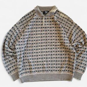 Vintage TSR Earthy Tan, Green & Multicolored Knit Collared Sweatshirt Sweater